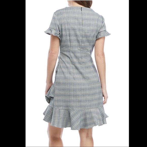 Plaid Asymmetrical Ruffle Sheath Dress - Picture 2 of 2